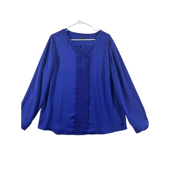 Talbots Pleated Blouse XL Blue Top Office Mature Flowy Lightweight - Picture 1 of 9